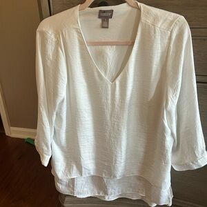 Chico's White Asymmetrical 3/4 Sleeve Blouse